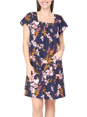 Nicole Miller Floral Print Linen Blend Mini Dress, flutter sleeves, size M